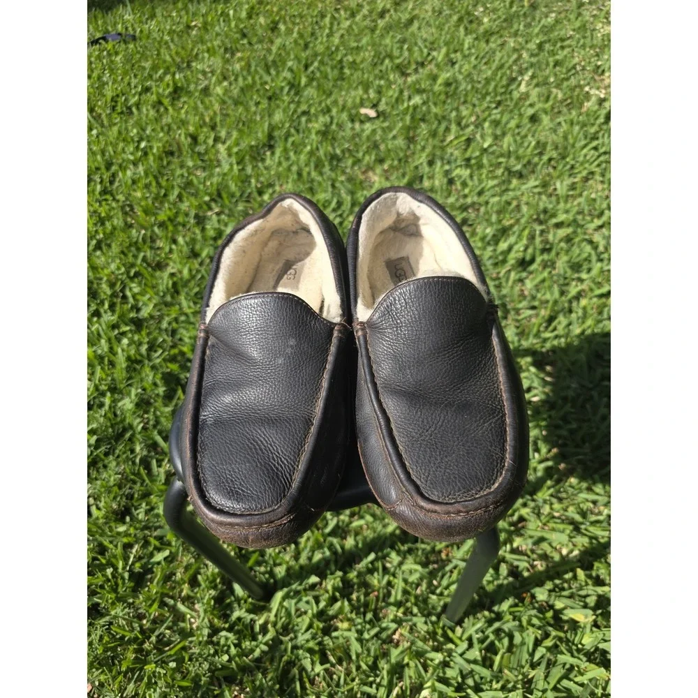 UGG Ascot Mens Leather Slippers Dark Brown Espresso Moccasin Loafers 5379